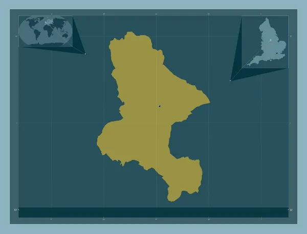 イングランドの首都圏ではない地域 アシュフィールド イギリス しっかりした色の形 コーナー補助位置図 — ストック写真