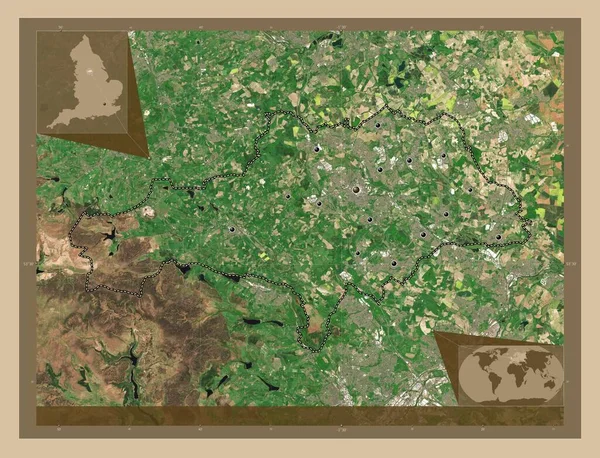 巴恩斯利 英格兰的行政区划 大不列颠 低分辨率卫星地图 该区域主要城市的所在地点 角辅助位置图 — 图库照片