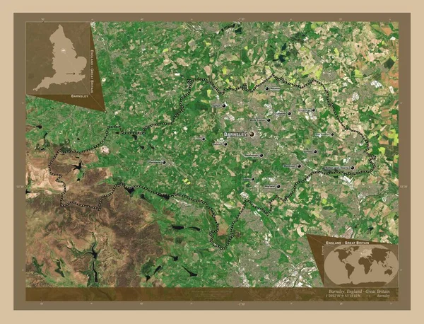 Barnsley Englands Administrativa Län Storbritannien Lågupplöst Satellitkarta Platser Och Namn — Stockfoto