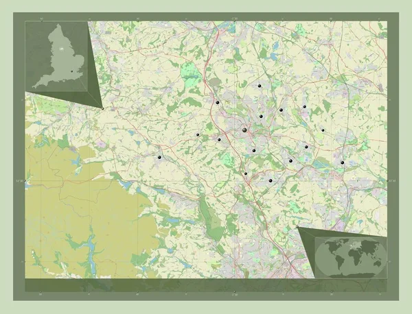 巴恩斯利 英格兰的行政区划 大不列颠 开放街道地图 该区域主要城市的所在地点 角辅助位置图 — 图库照片