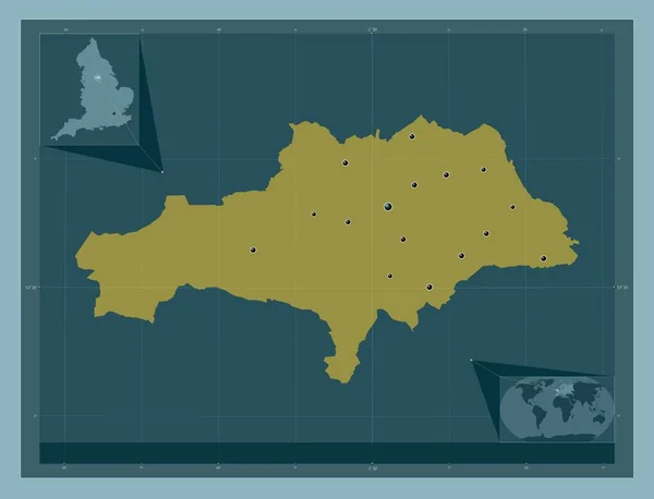 イングランドの行政郡 バーンズリー イギリス しっかりした色の形 地域の主要都市の場所 コーナー補助位置図 — ストック写真