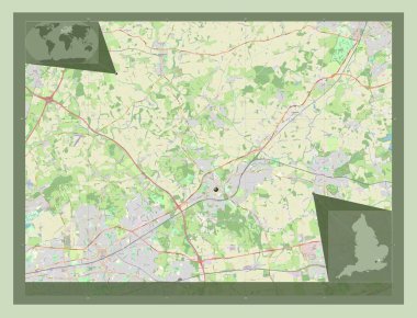 Brentwood, İngiltere 'nin metropolitan olmayan bölgesi, Büyük Britanya. Açık Sokak Haritası. Köşedeki yedek konum haritaları