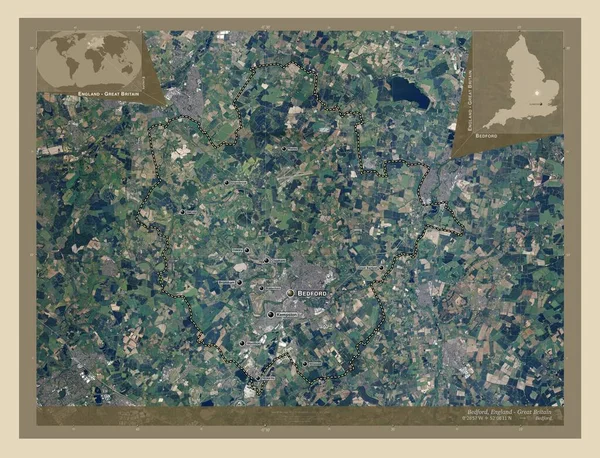 Bedford Verwaltungsbezirk Von England Großbritannien Hochauflösende Satellitenkarte Orte Und Namen — Stockfoto