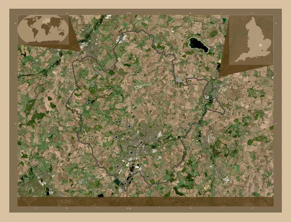 Bedford Verwaltungsbezirk Von England Großbritannien Satellitenkarte Mit Niedriger Auflösung Standorte — Stockfoto