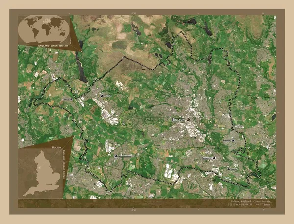 Bolton Englands Administrativa Län Storbritannien Lågupplöst Satellitkarta Platser Och Namn — Stockfoto