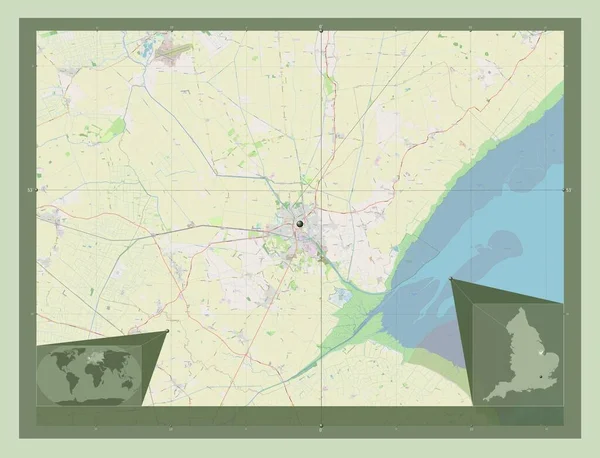 波士顿 英格兰的非都市地区 大不列颠 开放街道地图 角辅助位置图 — 图库照片