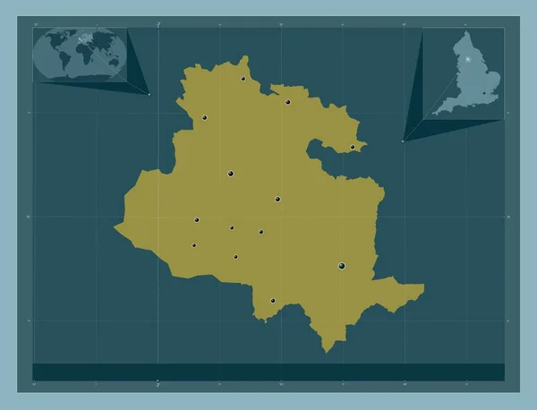 布拉德福德 英国行政区划 固体的颜色形状 该区域主要城市的所在地点 角辅助位置图 — 图库照片