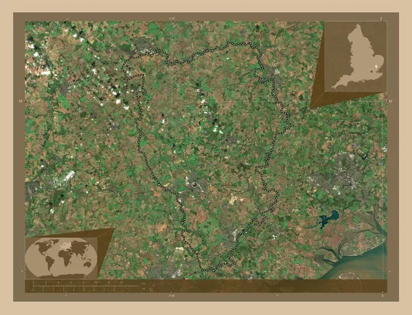 イギリスの非大都市圏であるブレインツリー イギリス 低解像度衛星地図 コーナー補助位置図 — ストック写真