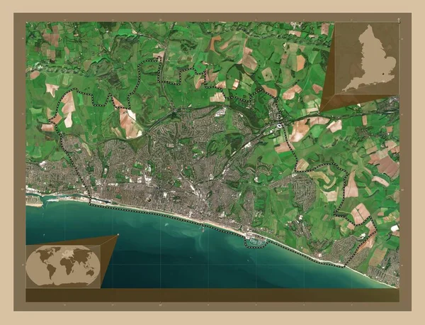 ブライトンとホーブ イギリスの統一的権威 イギリス 低解像度衛星地図 コーナー補助位置図 — ストック写真