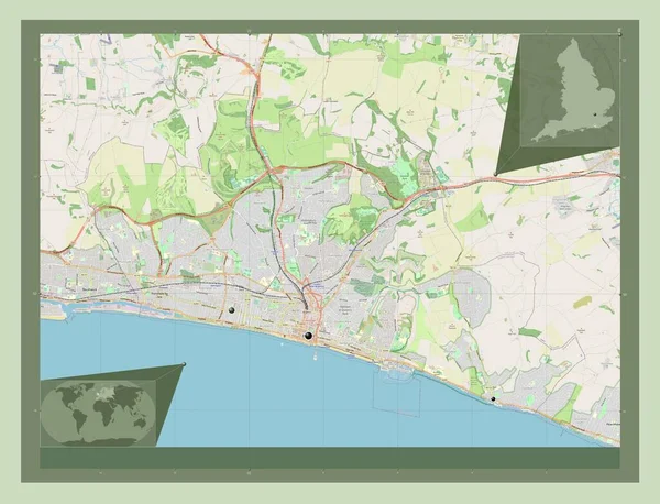ブライトンとホーブ イギリスの統一的権威 イギリス ストリートマップを開く 地域の主要都市の場所 コーナー補助位置図 — ストック写真