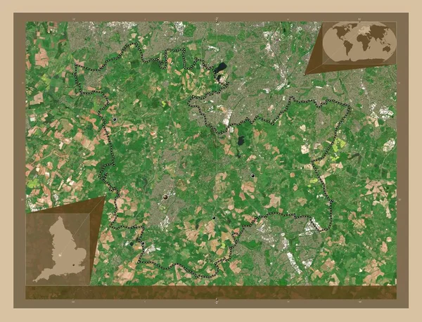 ブロムズグローブ イギリスの首都圏ではない地域 低解像度衛星地図 地域の主要都市の場所 コーナー補助位置図 — ストック写真