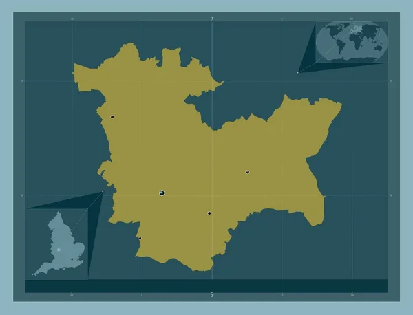 ブロムズグローブ イギリスの首都圏ではない地域 しっかりした色の形 地域の主要都市の場所 コーナー補助位置図 — ストック写真