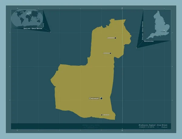 布洛克斯本 英格兰非都市地区 大不列颠 固体的颜色形状 该区域主要城市的地点和名称 角辅助位置图 — 图库照片