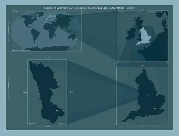 Broxtowe Englands Icke Storstadsdistrikt Storbritannien Diagram Som Visar Regionens Läge — Stockfoto