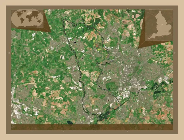 布罗克斯托韦 英国非大都市地区 低分辨率卫星地图 该区域主要城市的所在地点 角辅助位置图 — 图库照片