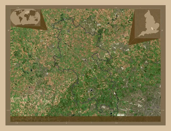 白金汉郡 英格兰的行政区划 大不列颠 低分辨率卫星地图 该区域主要城市的所在地点 角辅助位置图 — 图库照片