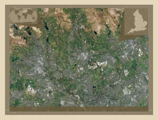 ベリー イングランドの行政郡 イギリス 高解像度衛星地図 地域の主要都市の場所 コーナー補助位置図 — ストック写真