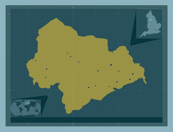 イギリスの行政郡 カルダーデール イギリス しっかりした色の形 地域の主要都市の場所 コーナー補助位置図 — ストック写真