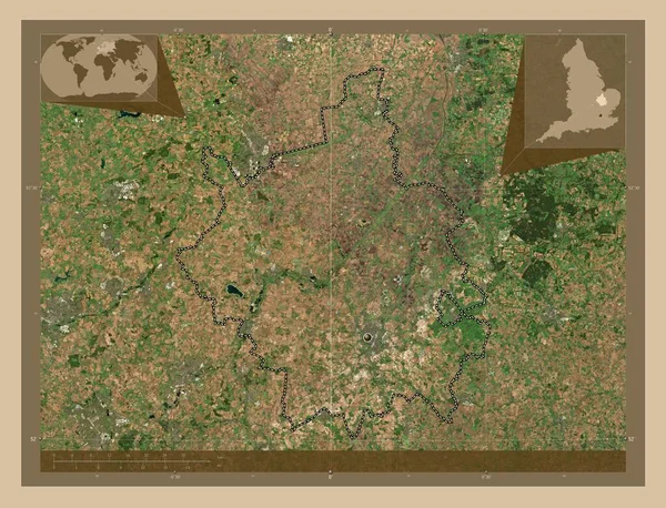 坎布里奇郡 英格兰的行政区划 大不列颠 低分辨率卫星地图 角辅助位置图 — 图库照片