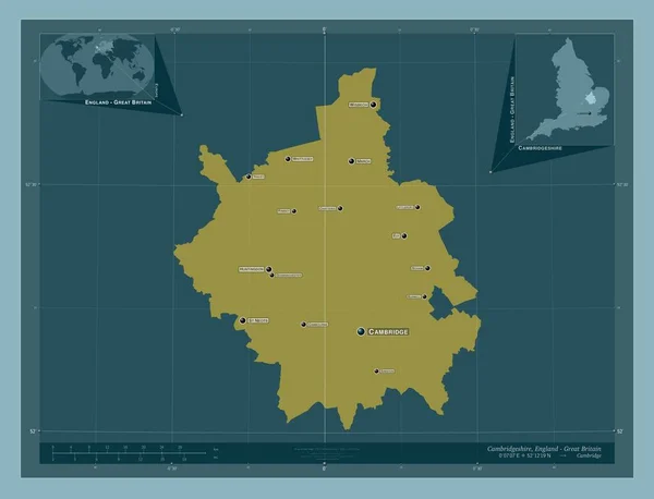 브리지 Cambridgeshire 행정부 색깔의 지역의 도시들의 위치와 Corner Auxiliary Location — 스톡 사진