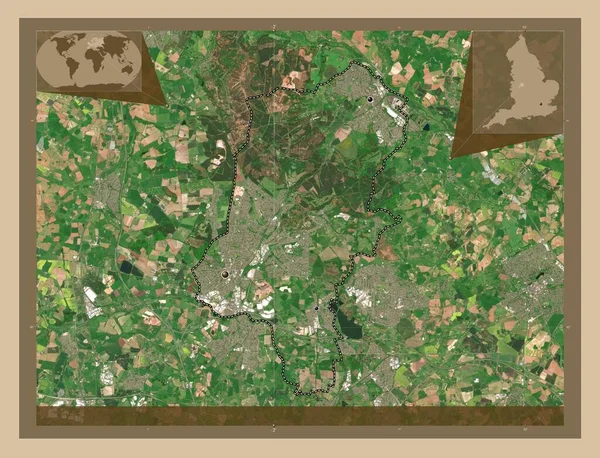 坎诺克 Cannock Chase 英国非大都市地区 低分辨率卫星地图 该区域主要城市的所在地点 角辅助位置图 — 图库照片