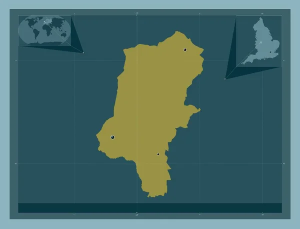 イギリスの首都圏ではない地域 カナック チェイス 英語版 イギリス しっかりした色の形 地域の主要都市の場所 コーナー補助位置図 — ストック写真