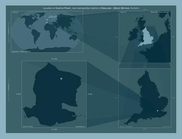 城堡角 英格兰的非大都市地区 大不列颠 在大比例尺地图上显示该区域位置的图表 坚实背景下矢量框架和Png形状的组成 — 图库照片