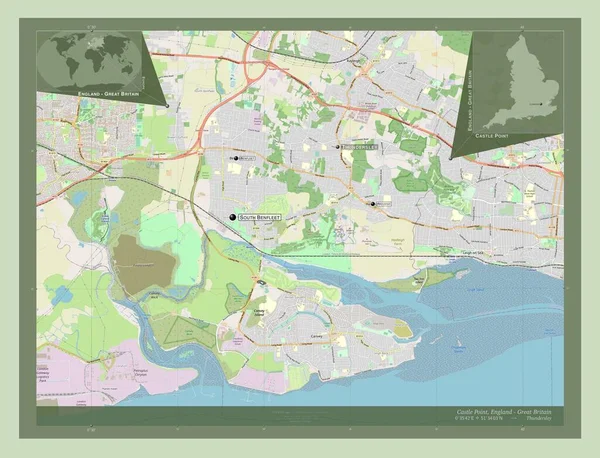 キャッスル ポイント イギリスの首都圏ではない地域 ストリートマップを開く 地域の主要都市の位置と名前 コーナー補助位置図 — ストック写真