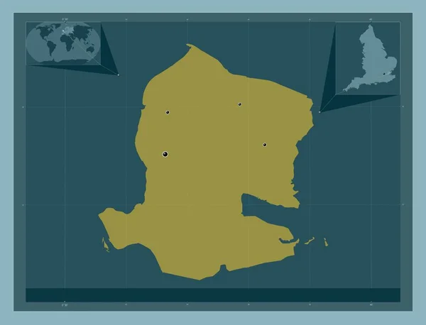 城堡角 英格兰的非大都市地区 大不列颠 固体的颜色形状 该区域主要城市的所在地点 角辅助位置图 — 图库照片