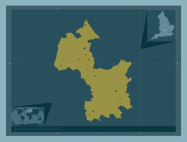 Cherwell, İngiltere 'nin metropolitan olmayan bölgesi - Büyük Britanya. Katı renk şekli. Bölgenin büyük şehirlerinin yerleri. Köşedeki yedek konum haritaları