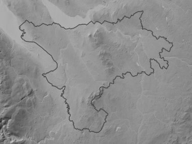 Cheshire West ve Chester, İngiltere idari kontluğu, Büyük Britanya. Gölleri ve nehirleri olan gri tonlama yükseklik haritası