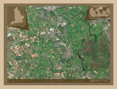 Chorley, non metropolitan district of England - Great Britain. Low resolution satellite map. Locations and names of major cities of the region. Corner auxiliary location maps clipart