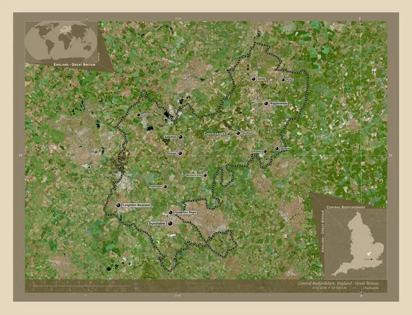中贝德福德郡 英格兰的行政区划 大不列颠 高分辨率卫星地图 该区域主要城市的地点和名称 角辅助位置图 — 图库照片