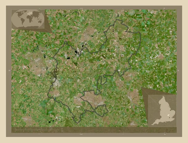中贝德福德郡 英格兰的行政区划 大不列颠 高分辨率卫星地图 角辅助位置图 — 图库照片