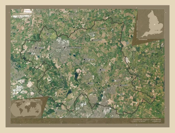 查恩伍德 英格兰非大都市地区 大不列颠 高分辨率卫星地图 该区域主要城市的地点和名称 角辅助位置图 — 图库照片