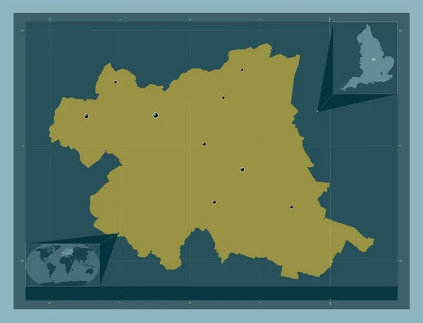 イギリスの首都圏ではない地域 チャーンウッド イギリス しっかりした色の形 地域の主要都市の場所 コーナー補助位置図 — ストック写真
