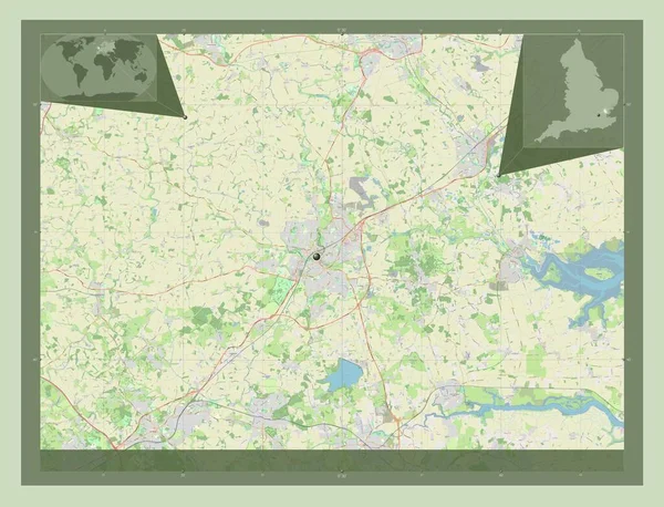 イギリスの非大都市圏 チェルムスフォード イギリス ストリートマップを開く コーナー補助位置図 — ストック写真