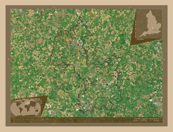 切尔威尔 英格兰的非大都市地区 大不列颠 低分辨率卫星地图 该区域主要城市的地点和名称 角辅助位置图 — 图库照片