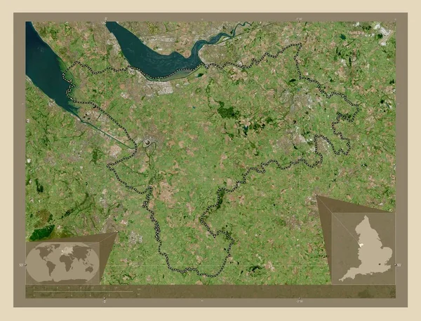 柴郡西和切斯特 英格兰的行政区划 大不列颠 高分辨率卫星地图 角辅助位置图 — 图库照片