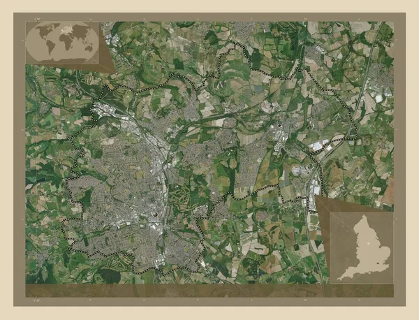 切斯特菲尔德 英格兰非大都市地区 大不列颠 高分辨率卫星地图 该区域主要城市的所在地点 角辅助位置图 — 图库照片