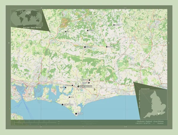 Chichester Μητροπολιτική Περιφέρεια Αγγλίας Μεγάλης Βρετανίας Χάρτης Του Δρόμου Τοποθεσίες — Φωτογραφία Αρχείου