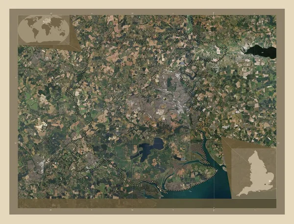 科切斯特 英格兰的非大都市地区 大不列颠 高分辨率卫星地图 角辅助位置图 — 图库照片