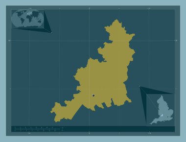 Cotswold, İngiltere 'nin metropolitan olmayan bölgesi, Büyük Britanya. Katı renk şekli. Köşedeki yedek konum haritaları