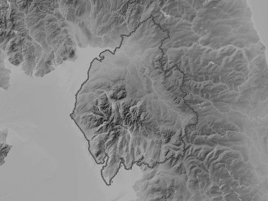 Cumbria, İngiltere idari bölgesi - Büyük Britanya. Gölleri ve nehirleri olan gri tonlama yükseklik haritası