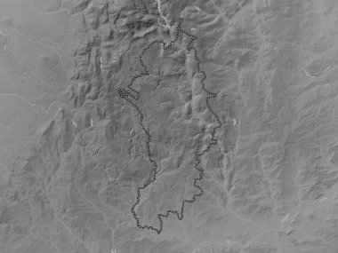 Derbyshire Dales, İngiltere 'nin metropolitan olmayan bölgesi - Büyük Britanya. Gölleri ve nehirleri olan gri tonlama yükseklik haritası