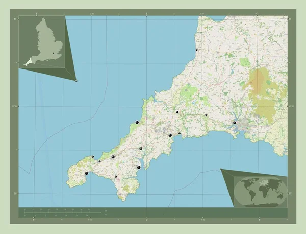 Kornwalii Hrabstwo Administracyjne Anglii Wielka Brytania Otwórz Mapę Ulic Lokalizacje — Zdjęcie stockowe