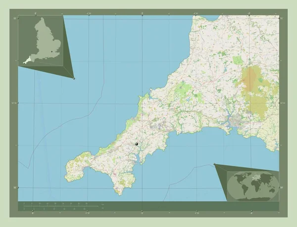 Cornwall Bestuurlijke Graafschap Engeland Groot Brittannië Open Plattegrond Hulplocatiekaarten Hoek — Stockfoto