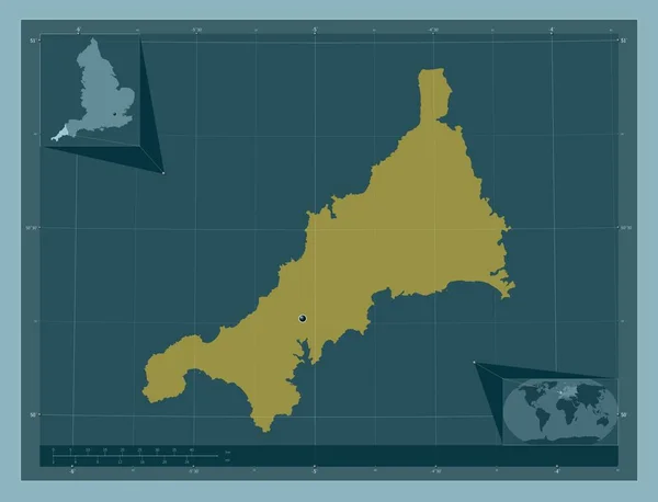 Cornwall Condado Administrativo Inglaterra Grã Bretanha Forma Cor Sólida Mapa — Fotografia de Stock