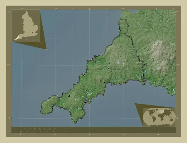 Cornwall Bestuurlijke Graafschap Engeland Groot Brittannië Hoogtekaart Gekleurd Wiki Stijl — Stockfoto