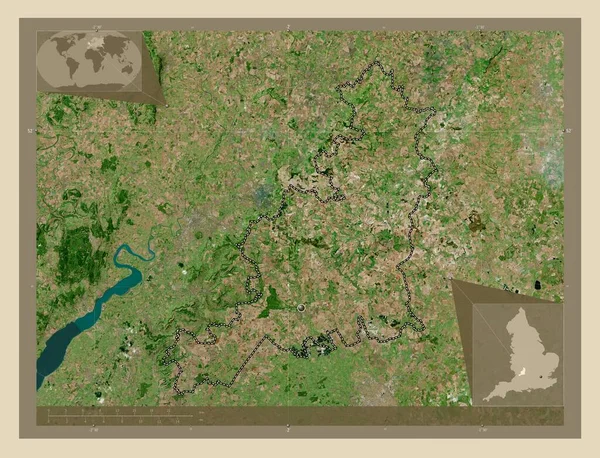 イギリスの首都圏ではないコッツウォルド 英語版 イギリス 高解像度衛星地図 コーナー補助位置図 — ストック写真
